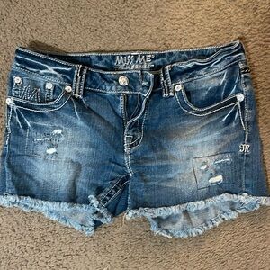 Miss Me Blue Distressed Frayed Denim Shorts
